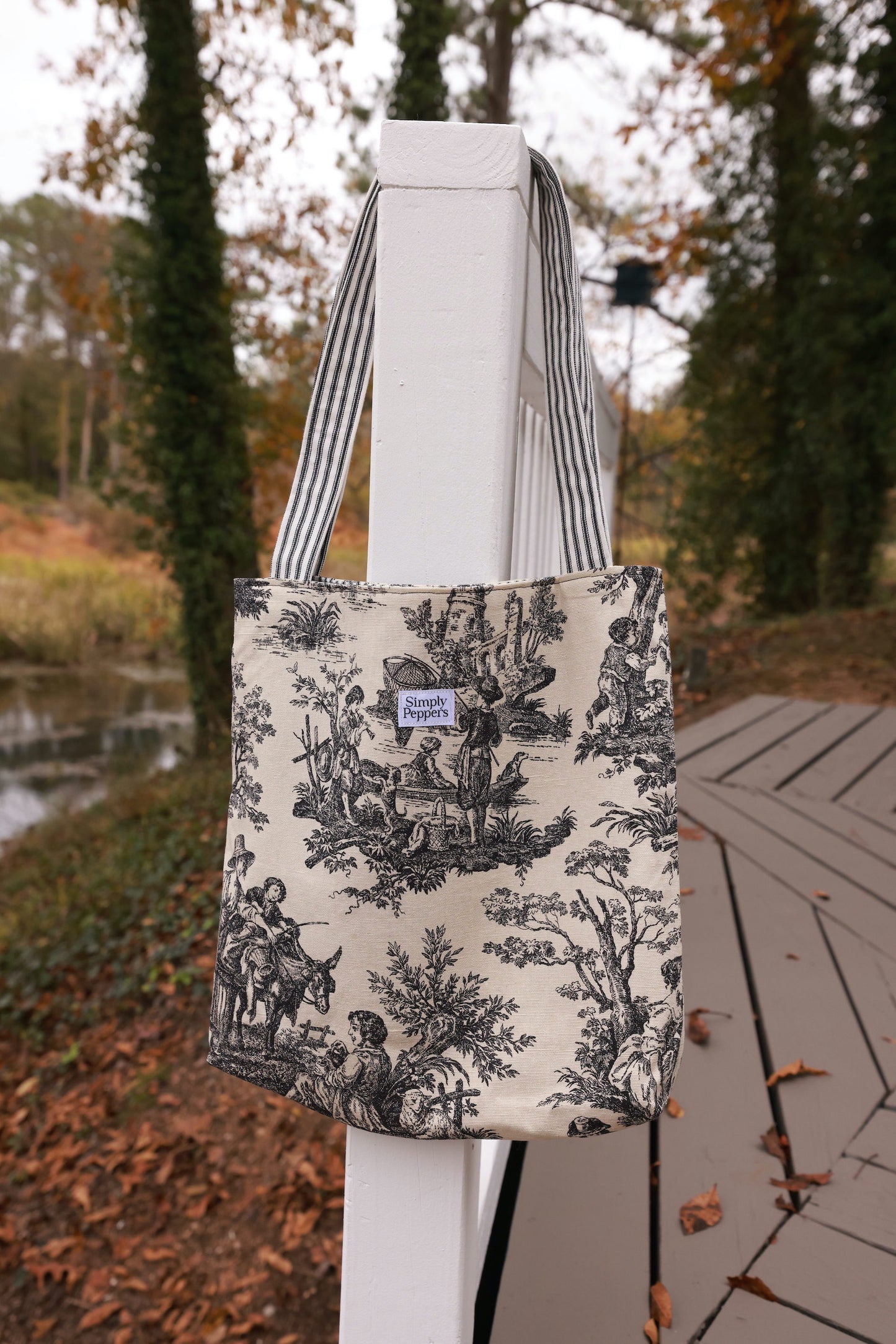 B&W French Toile Tote Bag