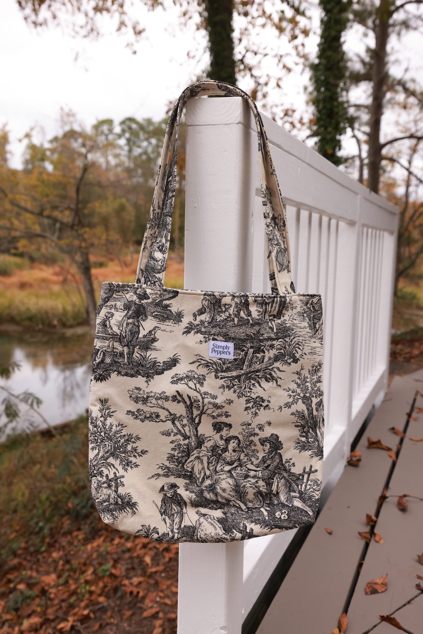 B&W French Toile Tote Bag
