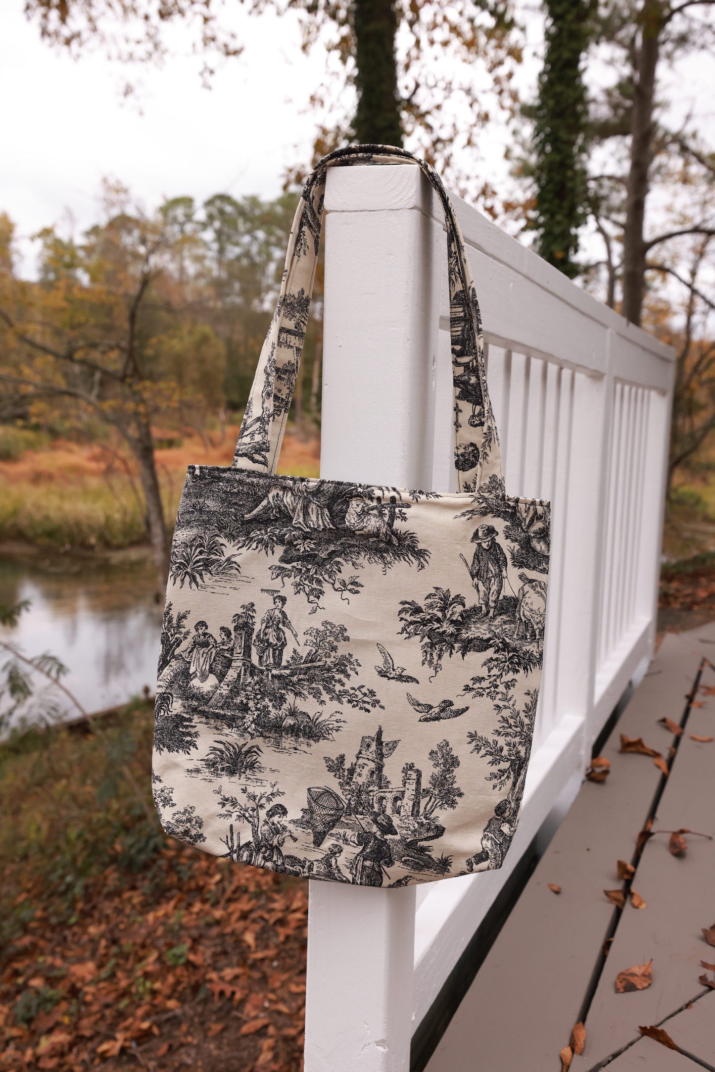 B&W French Toile Tote Bag