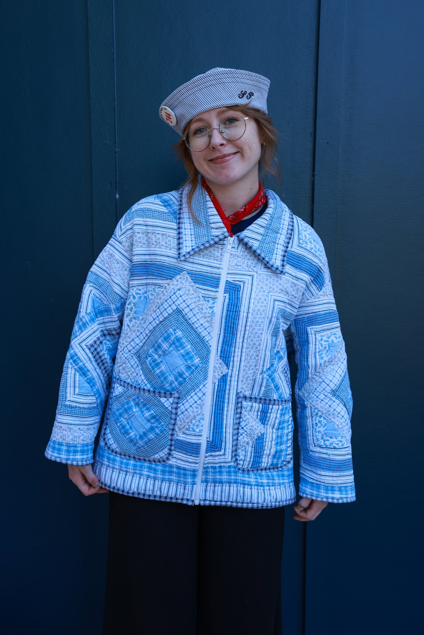 Blue Quilt Zip-Up Jacket