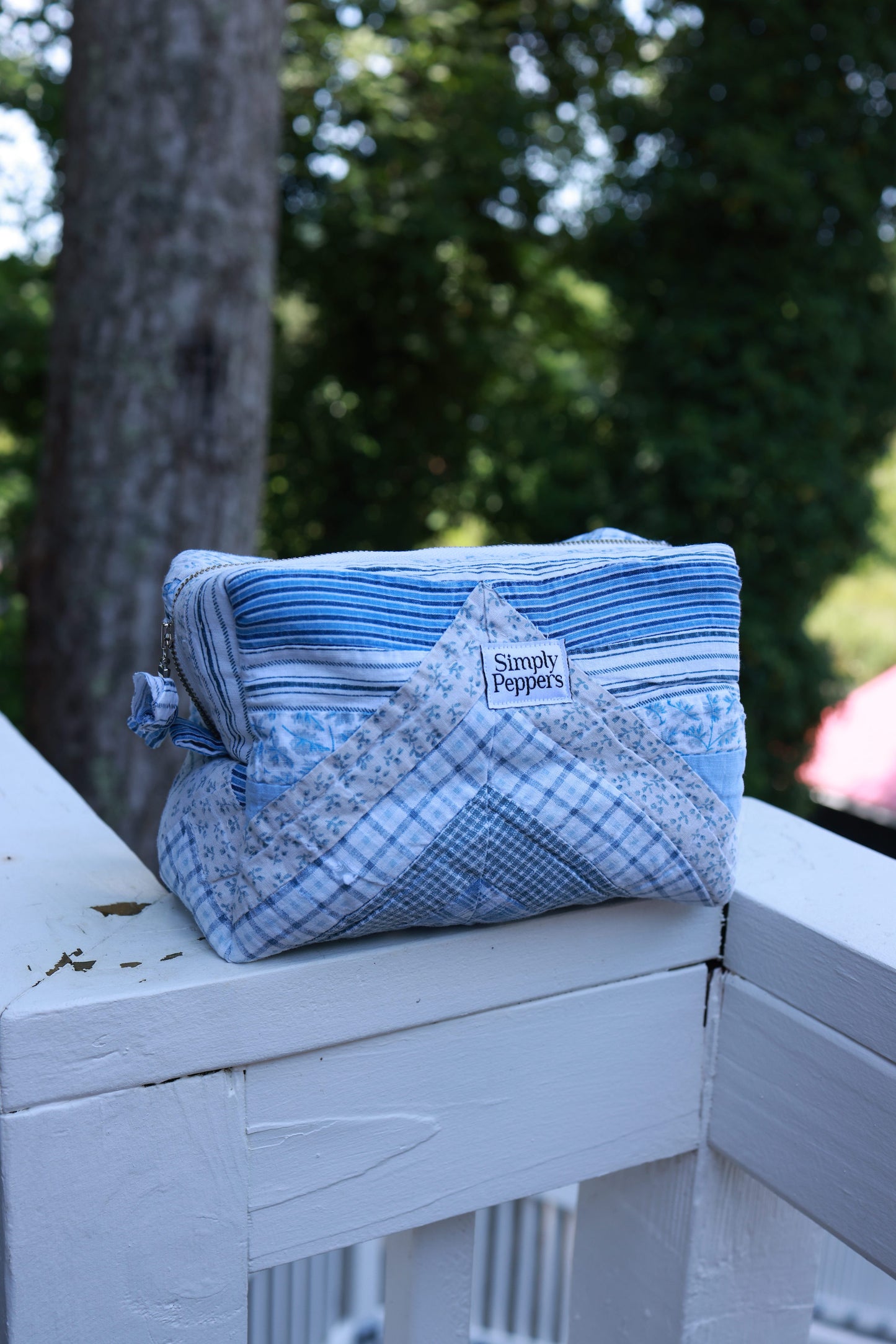 Blue Quilt Boxy Makeup Bag