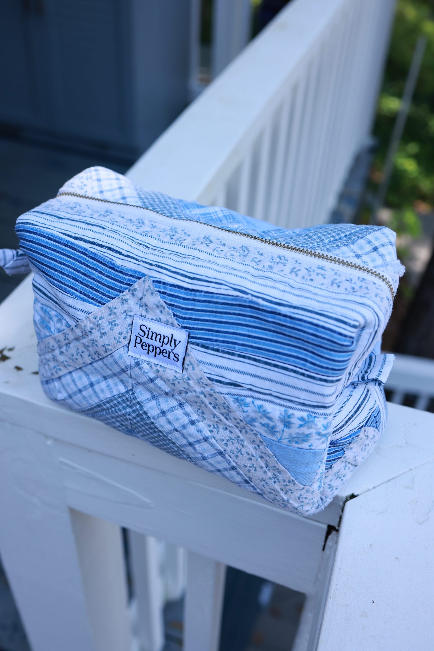 Blue Quilt Boxy Makeup Bag