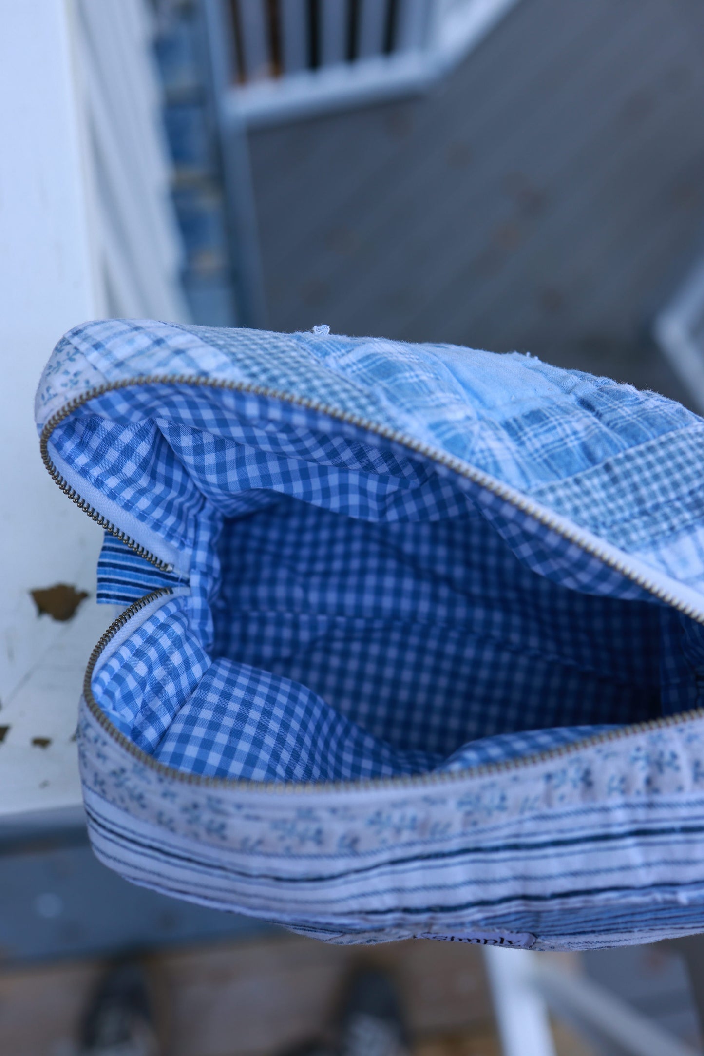 Blue Quilt Boxy Makeup Bag